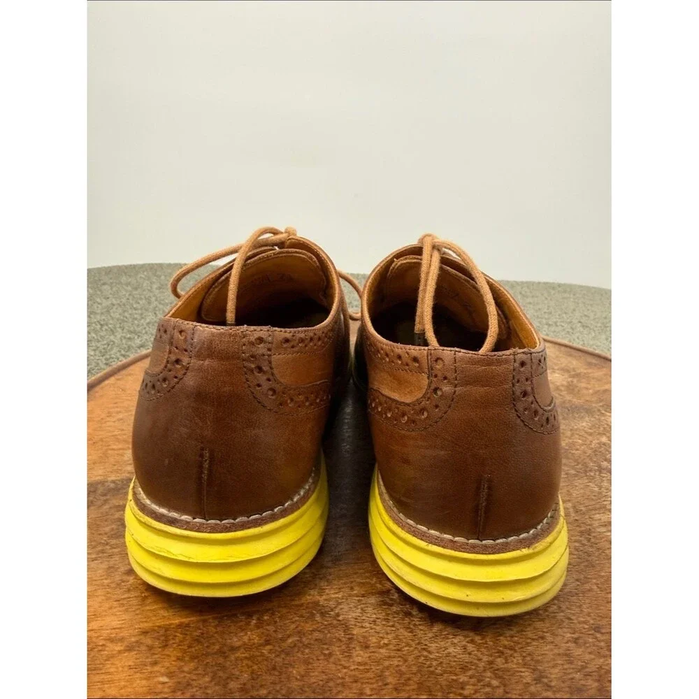 Cole Haan Shoes Mens 7.5 Lunargrand Wingtip Brown Leather Yellow Sole Dress